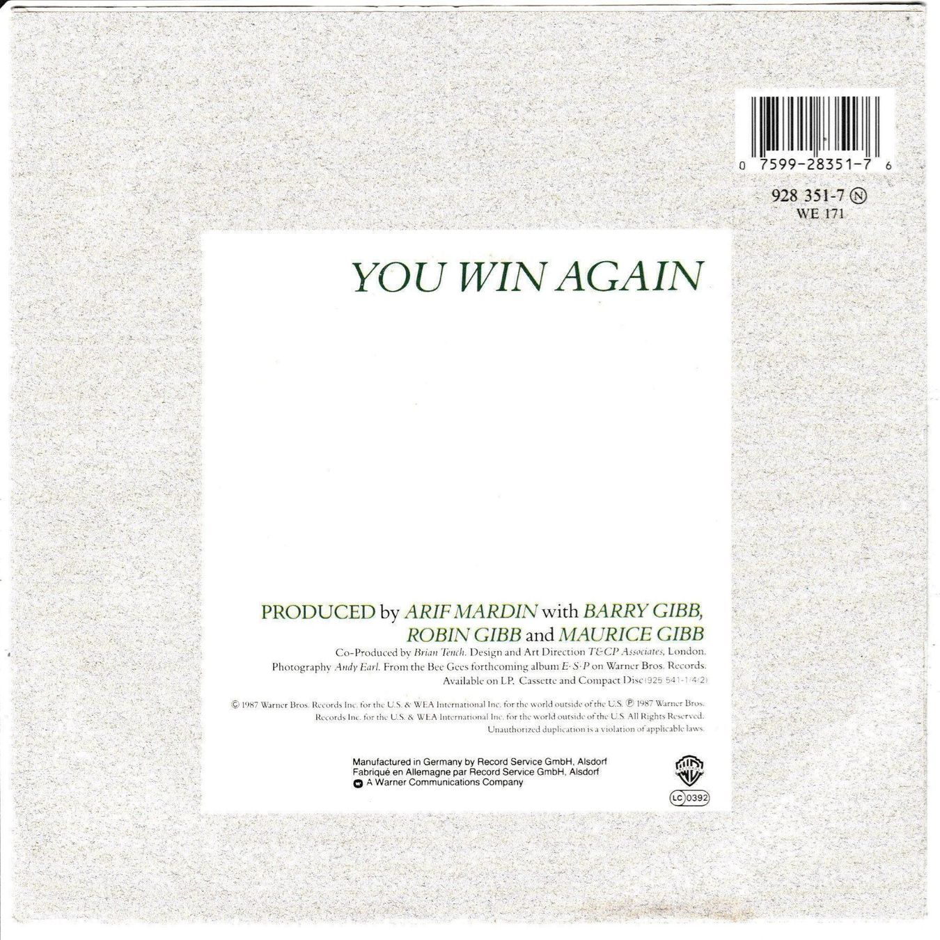 Dischi in vinile: Bee Gees - You win again 7" Vinyl-Single 1987 – Usato da Tübach venduto da JamesStone 1