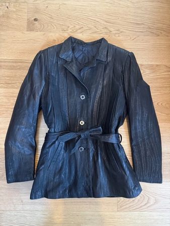 Vintage Damen Lederjacke schwarz mit Gürtel guter Zustand