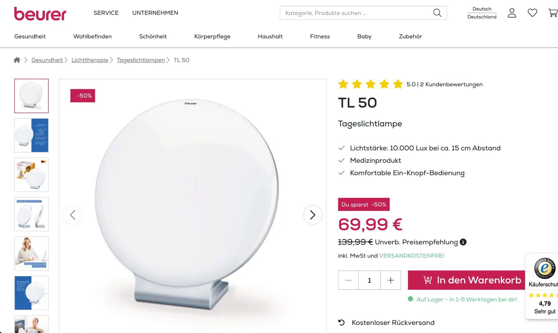 Beurer Attrezzature mediche: Tageslicht von Beuer – Usato da Winterthur venduto da pinkorange07