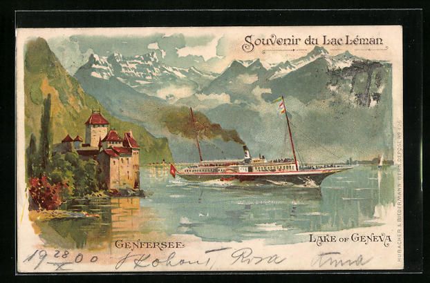Cartes postales: Künstler-AK Genf, Genfersee mit Dampfer – D'occasion à Berlin par bartko-reher