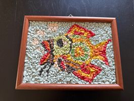 Gerahmtes Fisch-Mosaik, farbenfroh, Kunsthandwerk, 17.5x23cm