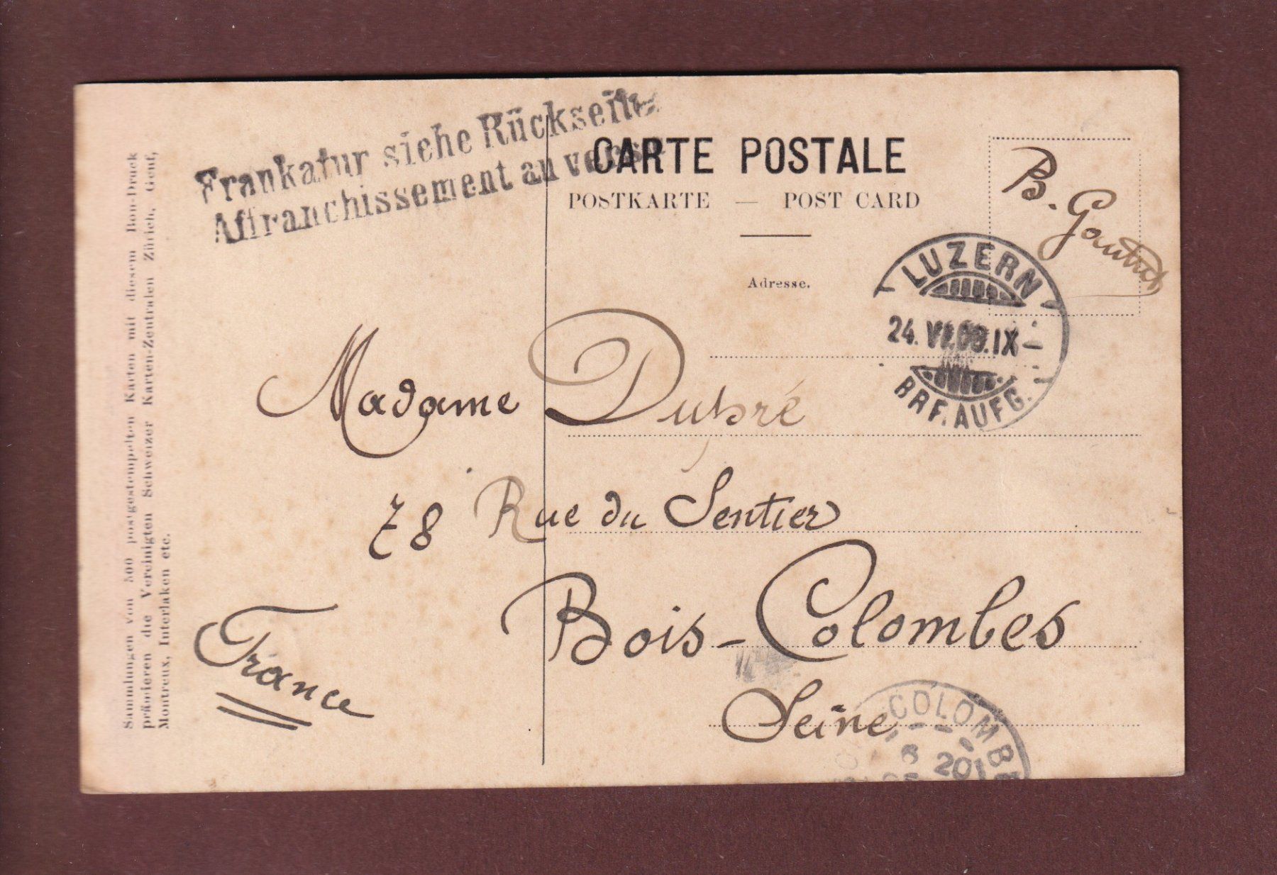 Cartoline postali: LUZERN - Hofkirche - 1908 – Usato da Pully venduto da nicecards 1