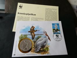 WWF-Medaille PP, Krauskopfpelikan - mit Beschrieb