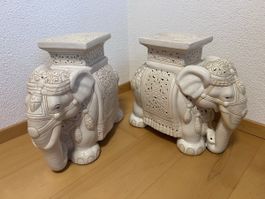 Zwei Keramik Elefanten Hocker weiss guter Zustand