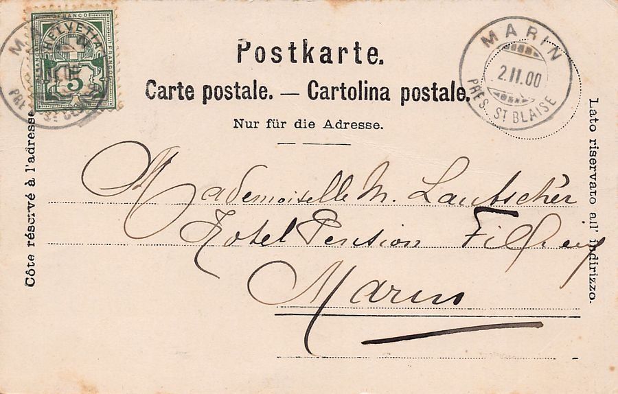 Cartoline postali: Neuchâtel, Promenade, animée, circulée 1900 – Usato da Frauenfeld venduto da POML 1