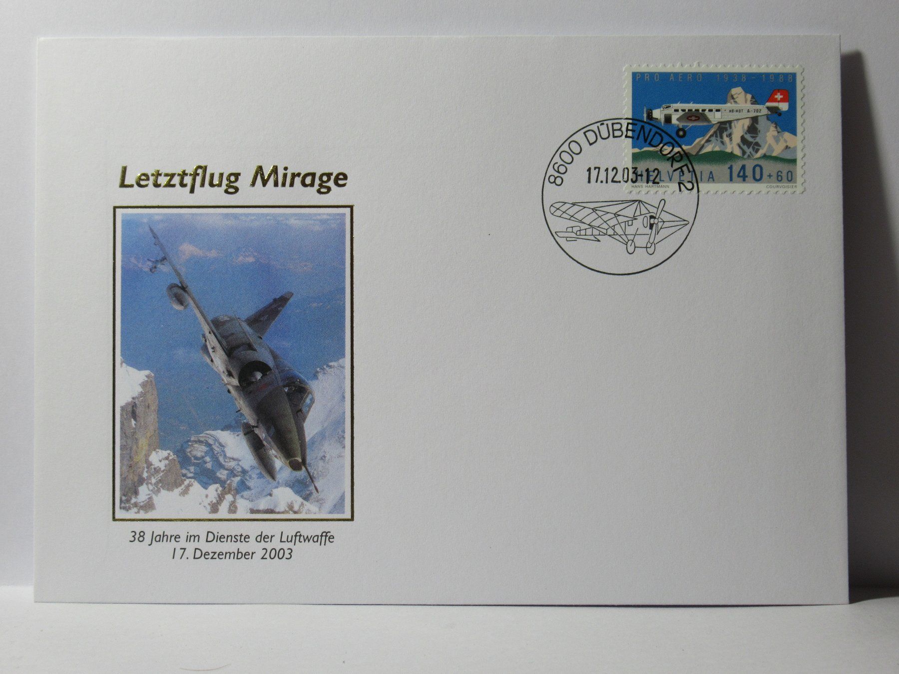 Tous les timbres: Brief , Letztflug  Mirage  2003 – D'occasion à Grenchen par Bluemchen1900 1