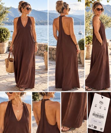 ZARA Maxi Kleid Gr. M – 100% Baumwolle – Braun – NEU 700