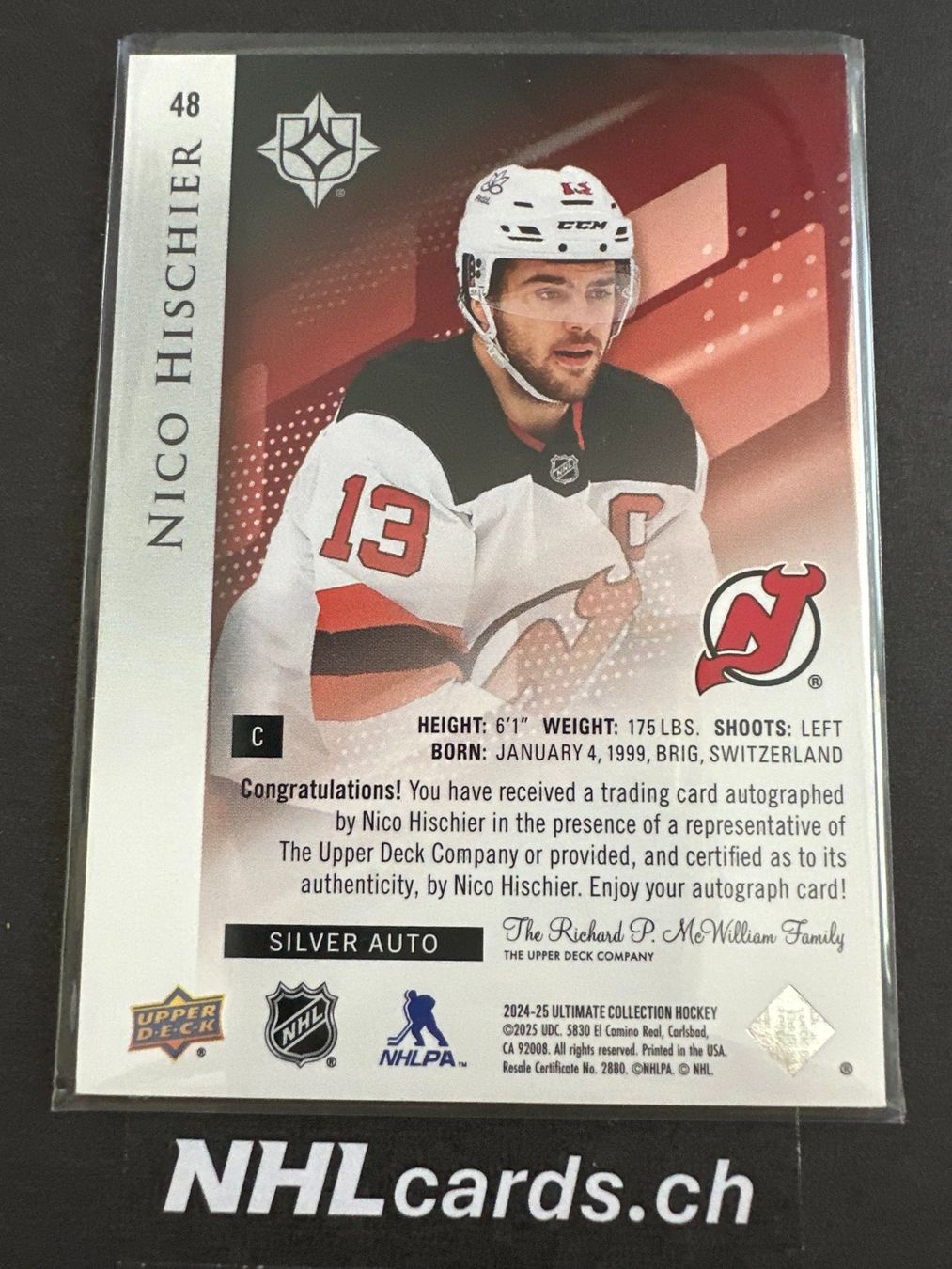 NHL Carte collezionabili: Nico Hischier NHL Ultimate Collection Auto Card – Usato da Belp venduto da nhlcards.ch 1