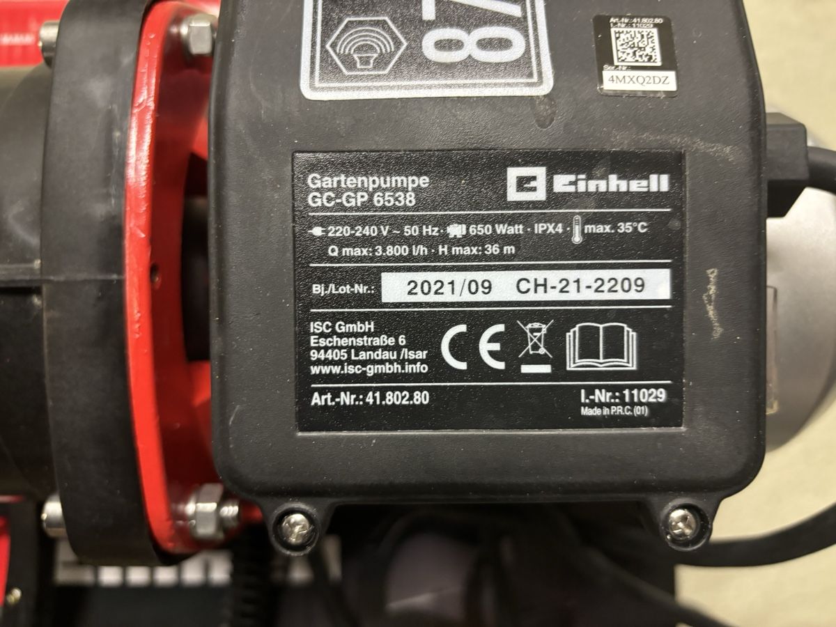 Einhell Pumpen & Teile: Einhell Gartenpumpe GC-GP 6538 – Gebraucht aus Berikon von  2