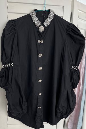 Black cotton blouse with rhinestones  size S