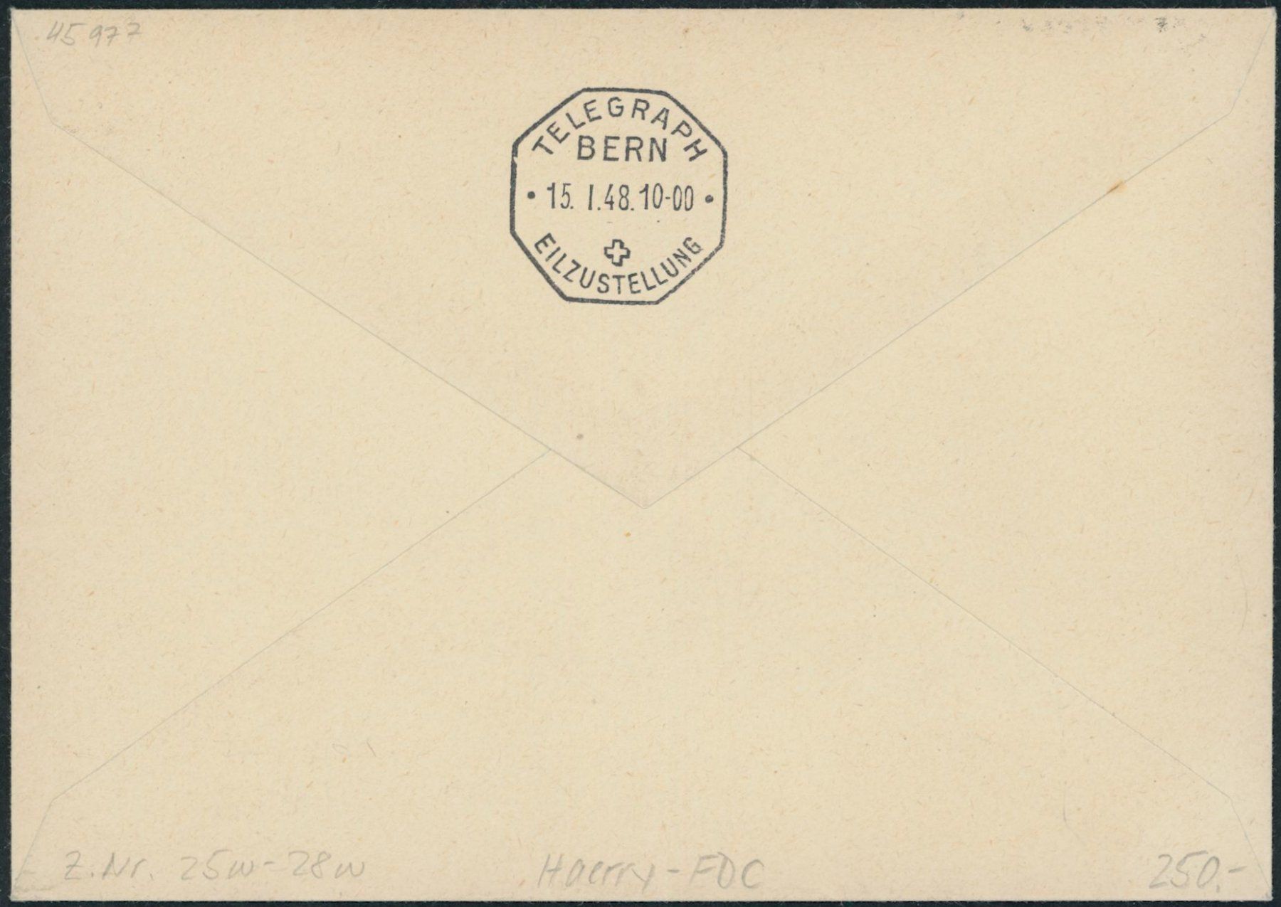 Tutti i francobolli: 1948 - Olympia - Ersttagsbrief FDC ET - Haerry – Usato da Schindellegi venduto da leecollect 1