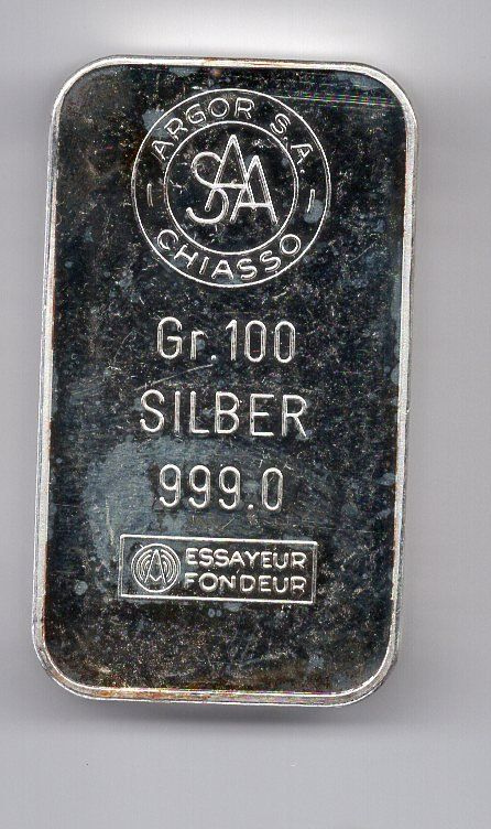 Metalli preziosi: (1092) Silberbarren 100 g, Argor, stgl – Usato da Rüthi (Rheintal) venduto da erdnuessli1