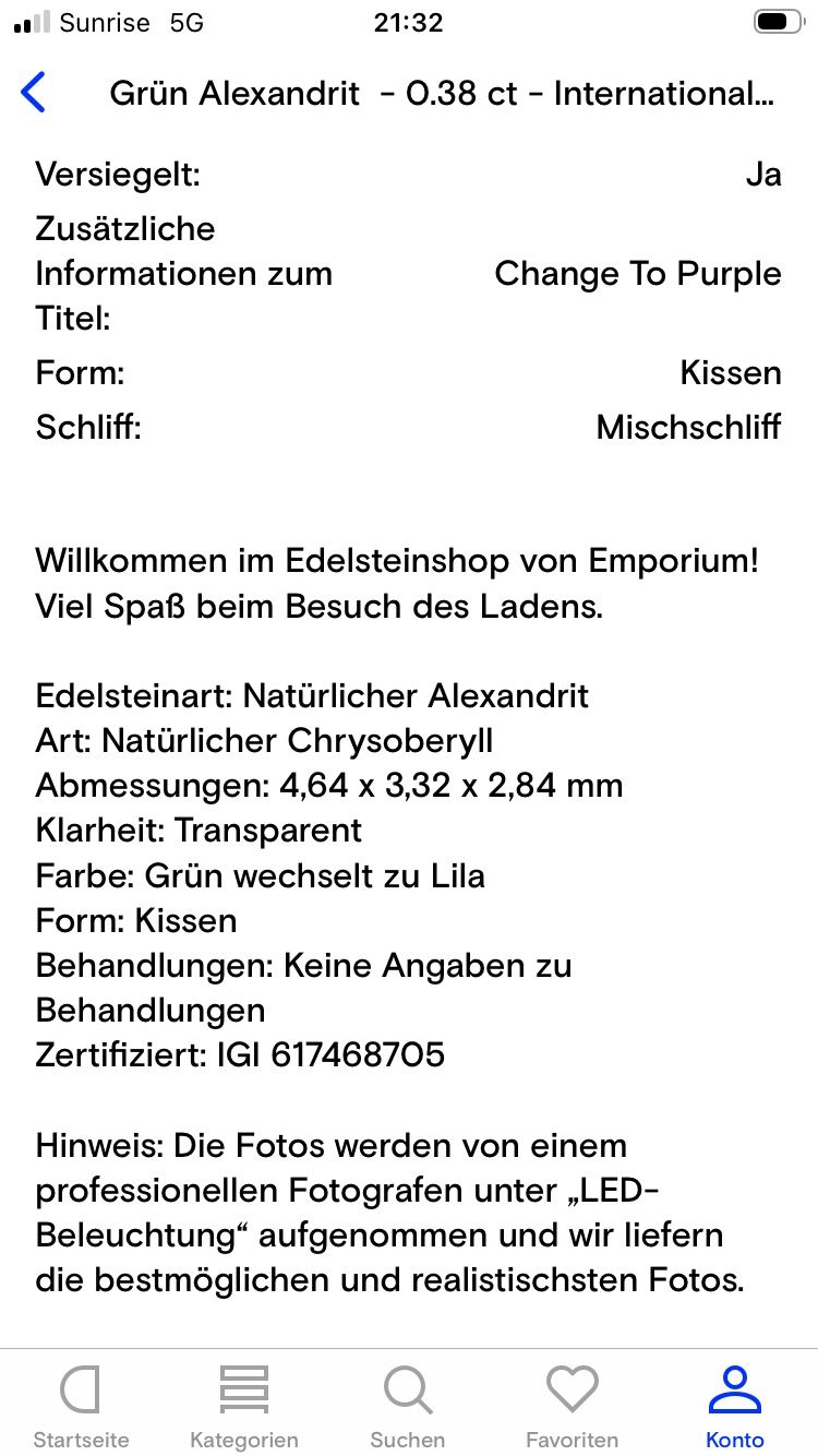 Pietre preziose: Alexandrit echt mit Zertifikat – Nuovo e nell'imballaggio originale da Schaffhausen venduto da dia_rl66 3