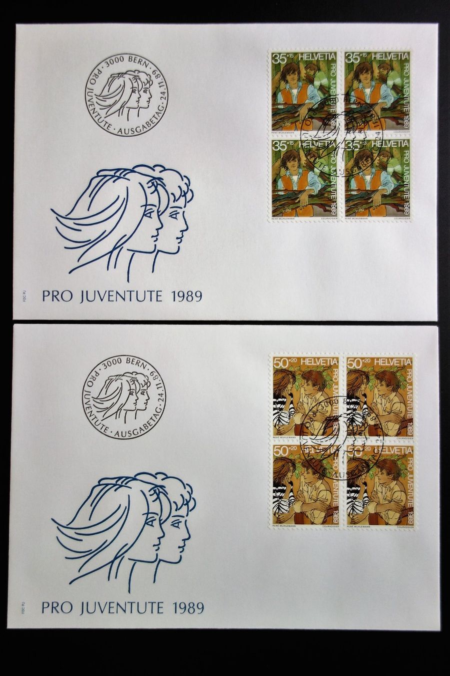 Tutti i francobolli: 1989 4 FDC mit Viererblöcken Jugendliche – Nuovo (secondo la descrizione) da Mettmenstetten venduto da Sutasso 1