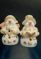 Schneemann/Frau Tonfigur für Teelichter