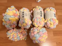 Pompon Wolle, Pastellfarben, 6 Stück, Neuwertig, Strickgarn