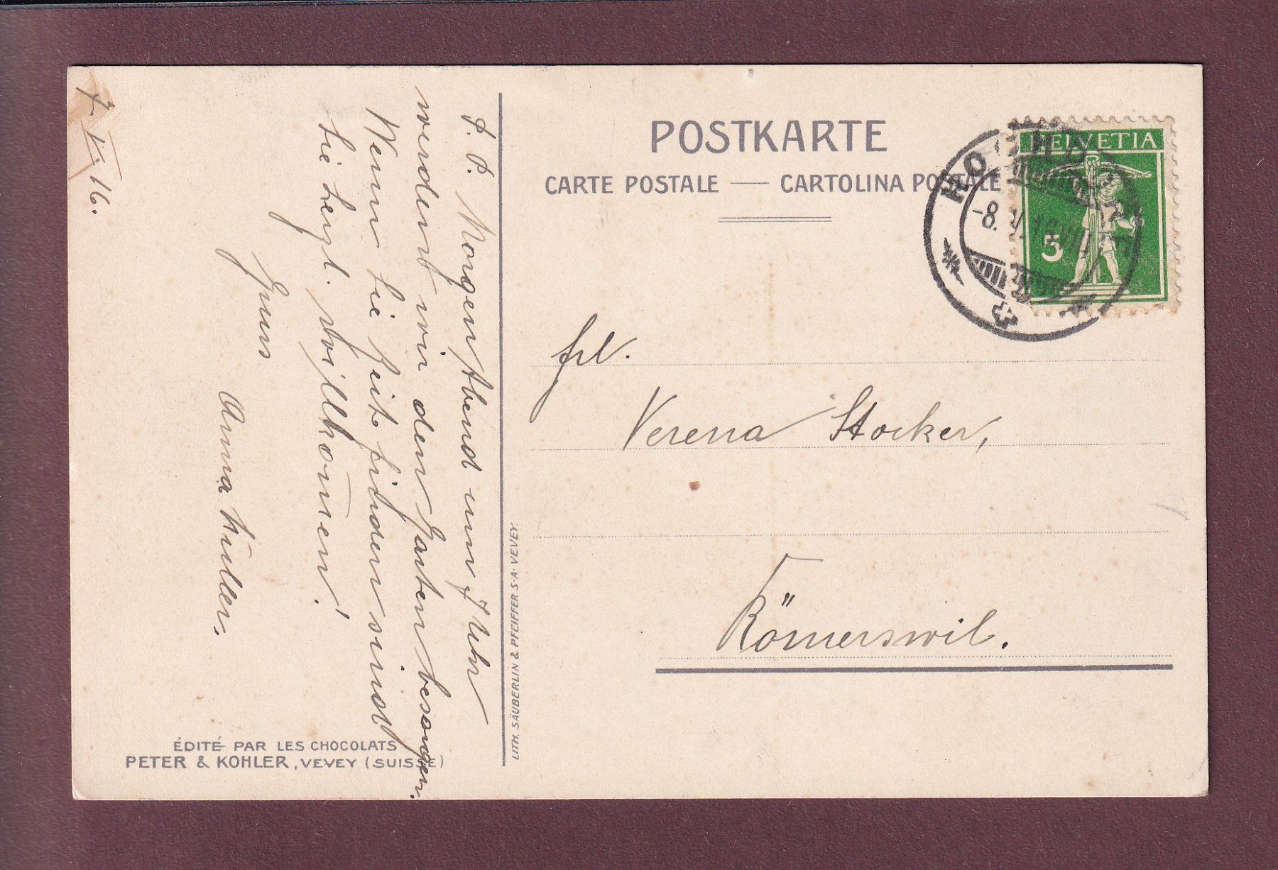 Cartoline postali: Château de CHILLON - Chocolats Kohler - 1916 – Usato da Pully venduto da nicecards 1