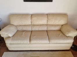 Ledersofa, 3-Sitzer, beige