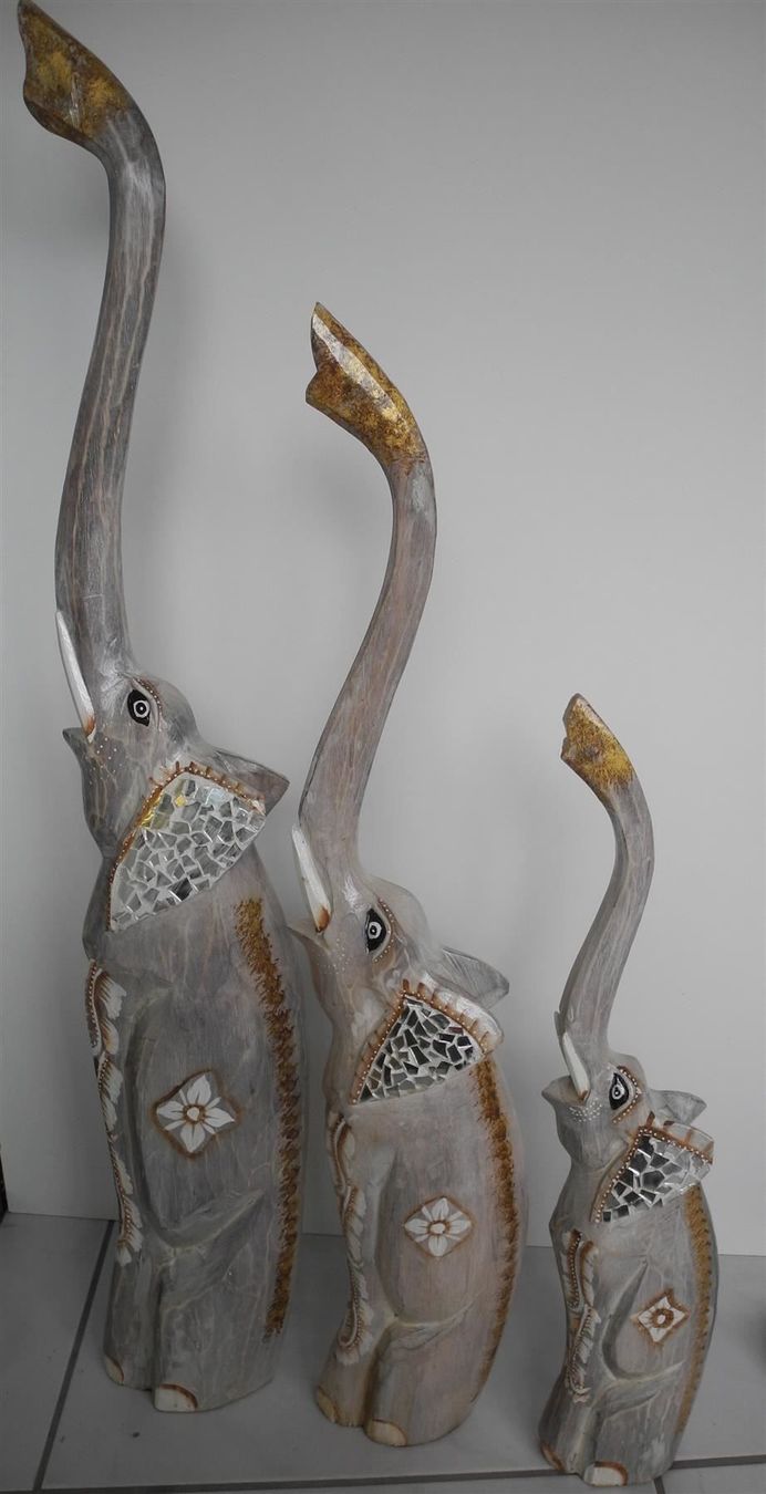 Statuette: 3-er Set Holzelefanten grau, Nr. d19 – Nuovo (secondo la descrizione) da Kottwil venduto da Crazyrolf 3