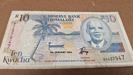 Malawi 10 Kwacha 1994, Banknote, Sammlerstück