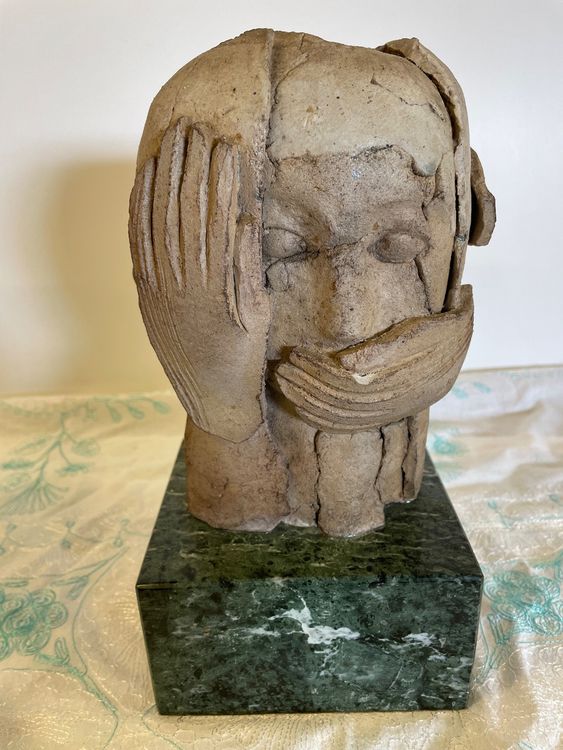 sculpture-t-te-fait-main-sur-socle-en-marbre-sign-gebraucht-in