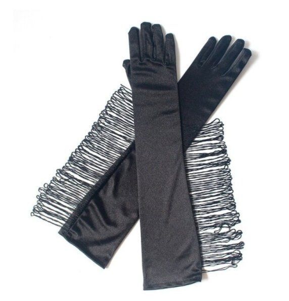 Guanti & manicotti: NEUE lange Handschuhe mit Fransen uni schwarz - 221925 – Nuovo (secondo la descrizione) da Küssnacht am Rigi venduto da Pidu5 2