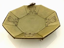 🌿 Vide-poche soie verte vintage 1940 luxe floral doré