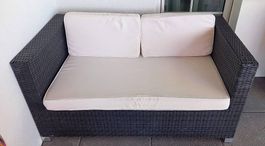 Rattan-2er Lounge Schwarz inkl. 2 Sessel & Glas Tisch 