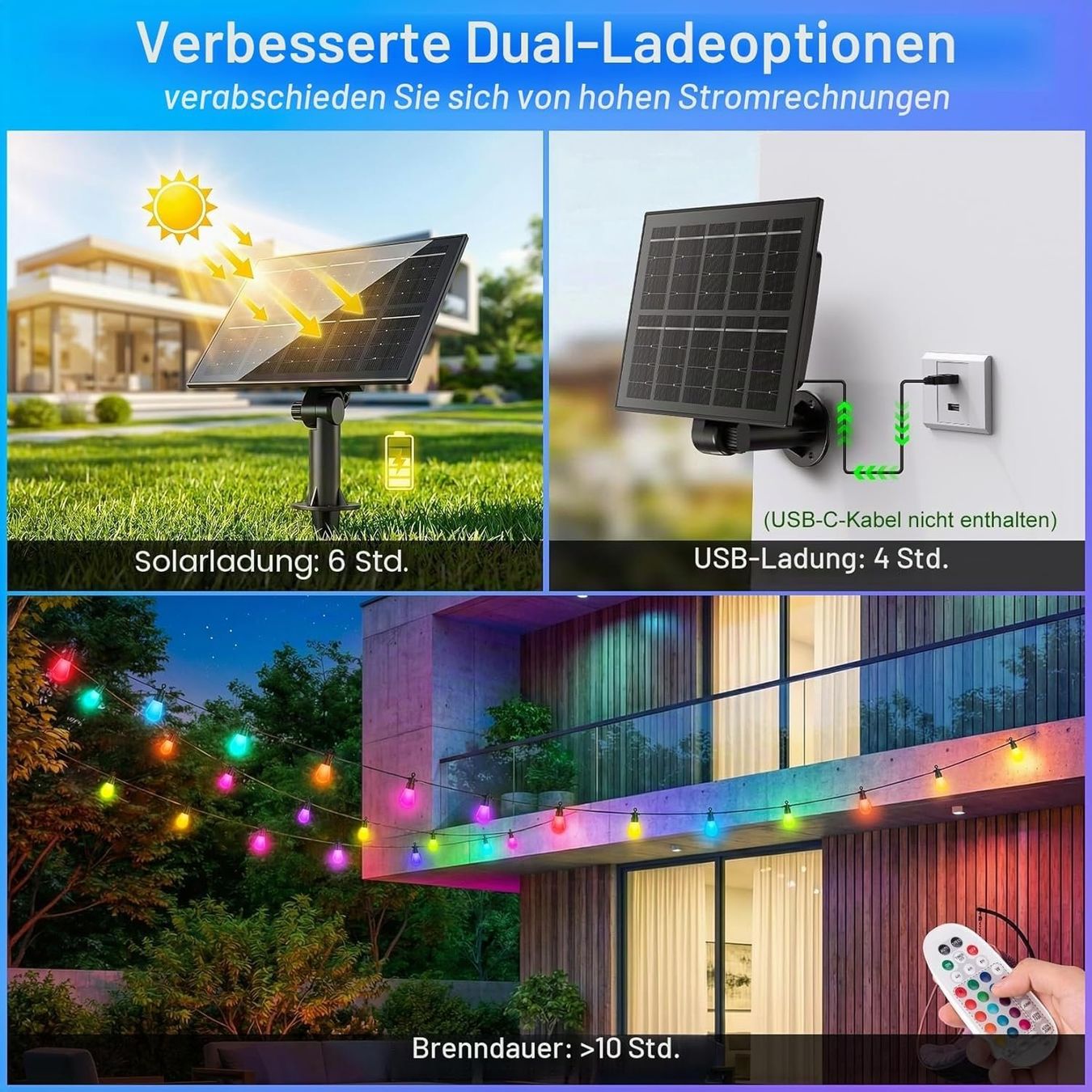 Lichterketten & Leisten: Solar LED Lichterkette 17m bunt IP65 – Neu und originalverpackt aus Nuglar von SmartLiving24 2