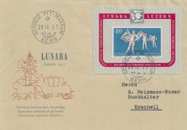LUNABA BLOCK LUZERN 1951 BRIEF ERSTTAG PTT MUSEUM 29.IX.51