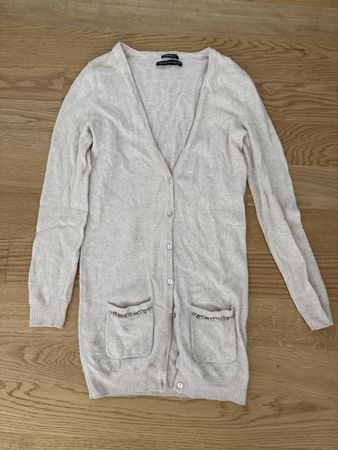Damen Cardigan Kaschmir beige Grösse XS mit Perlen