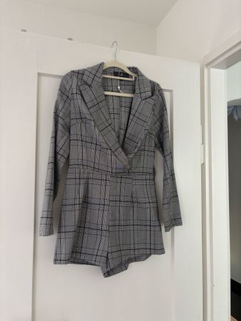 Missguided Plaid Wrap Front Blazer Romper Jumpsuit