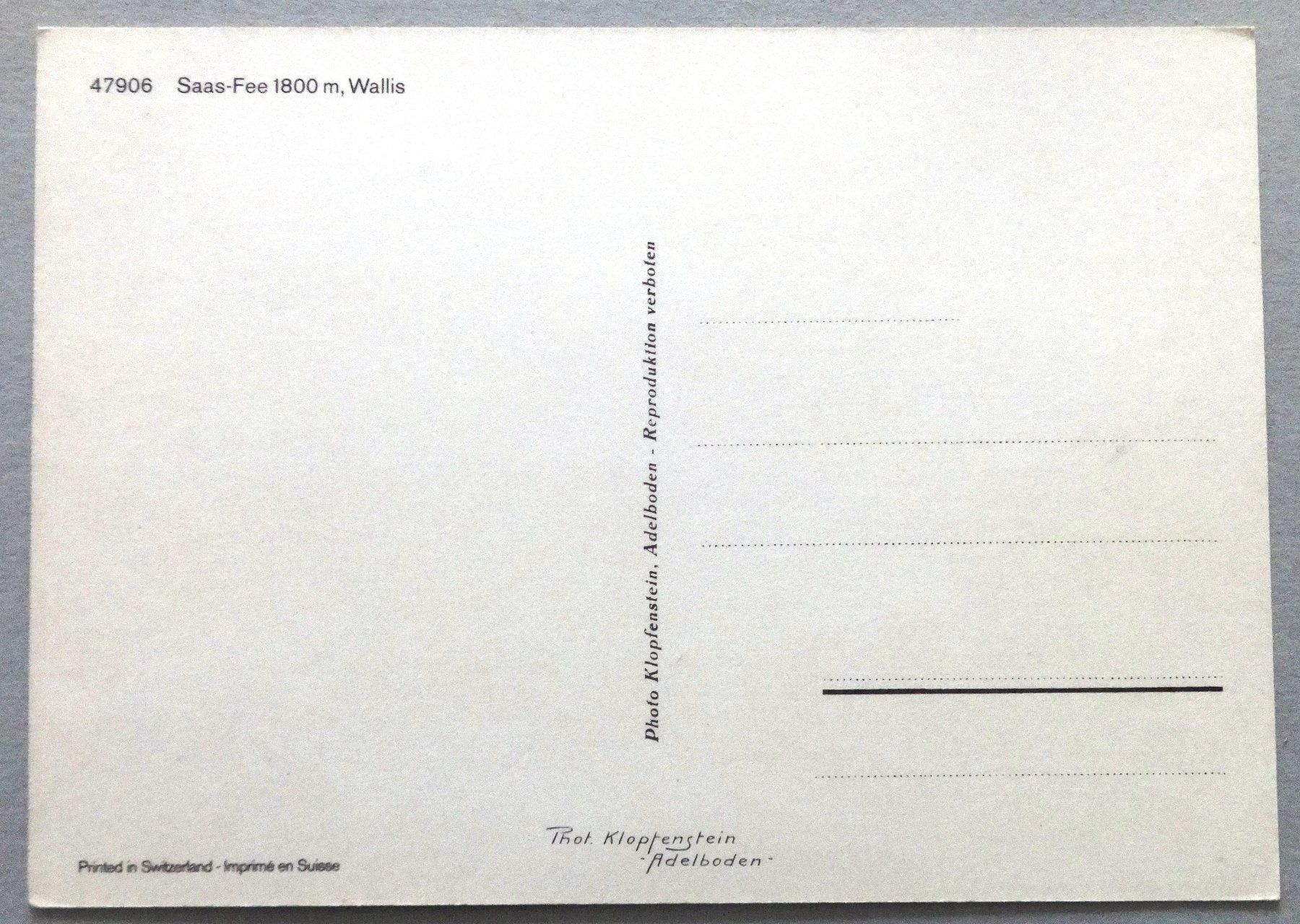 Cartoline postali: Saas-Fee 1800 m, Wallis – Usato da Fétigny venduto da Billy2miny 1