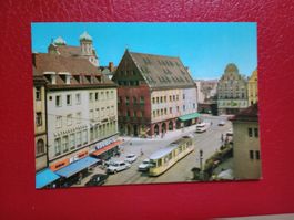 Augsburg Zentrum Tram alte Autos Läden Wernerhaus