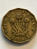 Three Pence Muenze von 1943 - George VI, Vintage Rarität