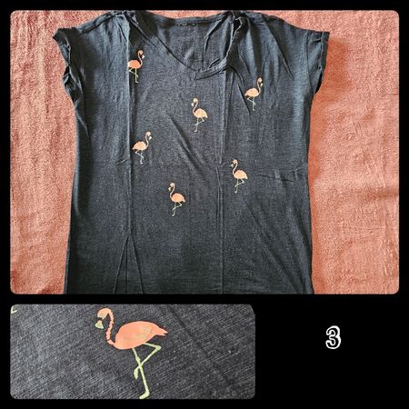 T-Shirt, dunkelblau, pinke Flamingos, XL, NEU