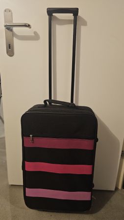 leichter Rollkoffer, schwarz pink gestreift, guter Zustand