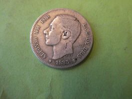 Spanien 1885, 1 Peseta - Silber