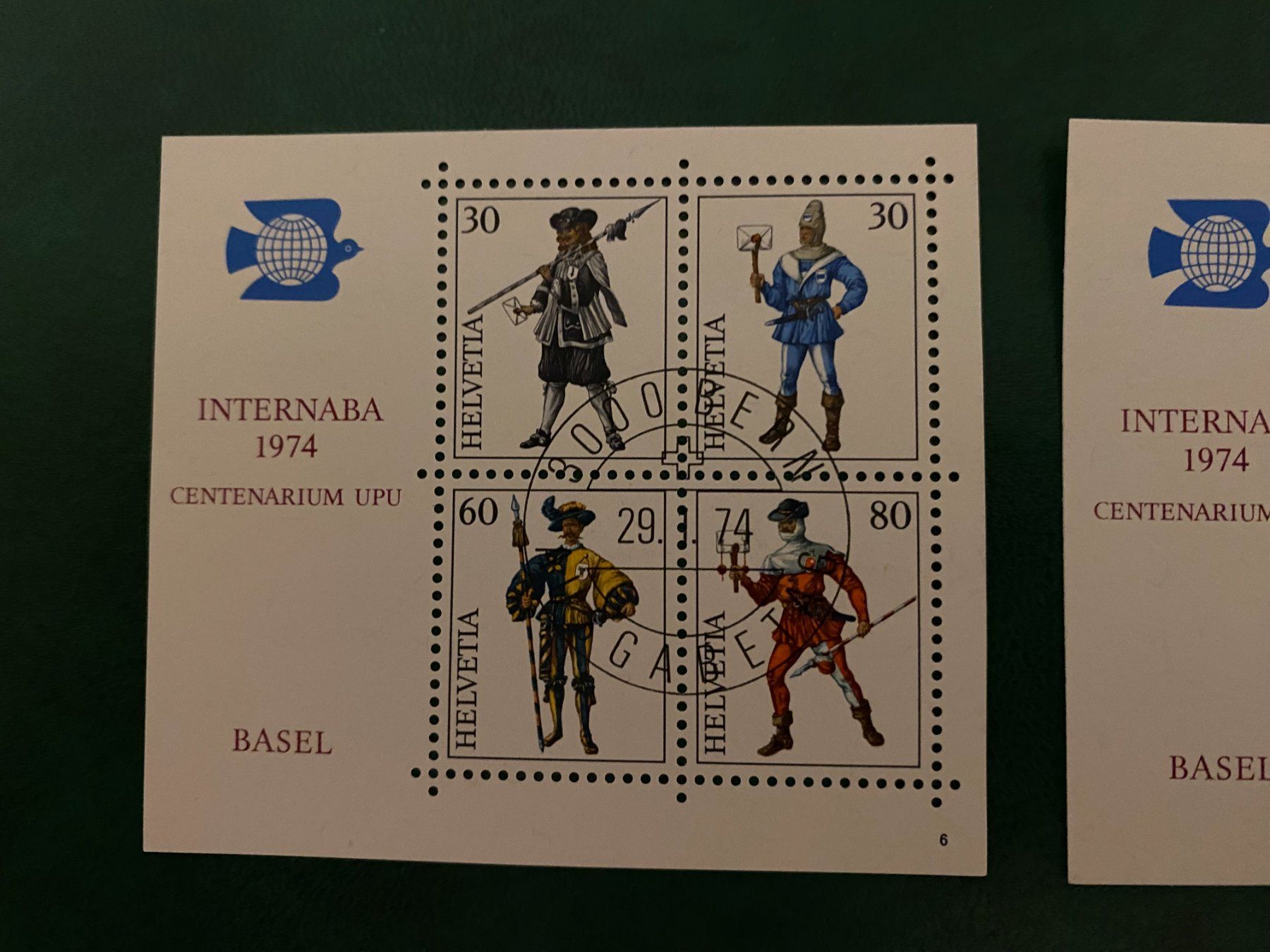 Tutti i francobolli: INTERNABA 1974 Basel Centenarium UPU 4er Block** und gestem – Usato da matten b. interlaken venduto da jfran17 2
