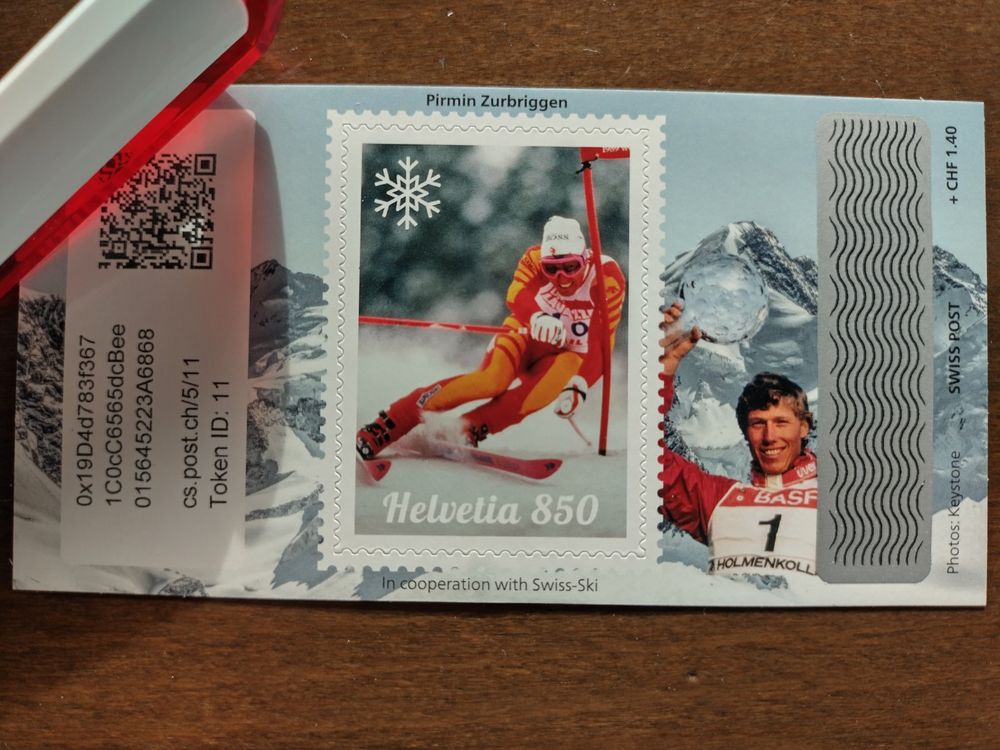 Tutti i francobolli: Swiss Crypto Stamp 5.0, #11    Pirmin Zurbriggen – Nuovo (secondo la descrizione) da Wildhaus venduto da Hukwildhaus