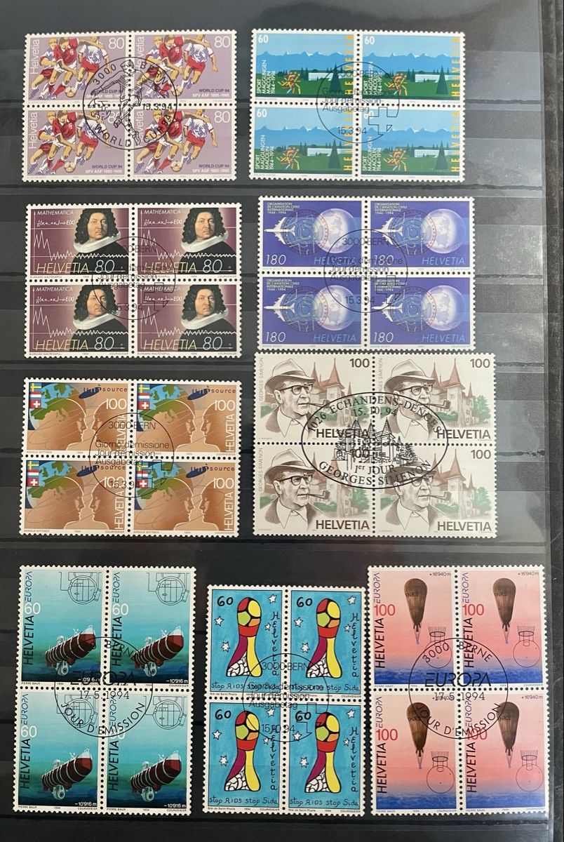 Tutti i francobolli: Briefmarken Schweiz - div. 4er-Blocks Jg 1994 – Usato da Neerach venduto da chr_2llp