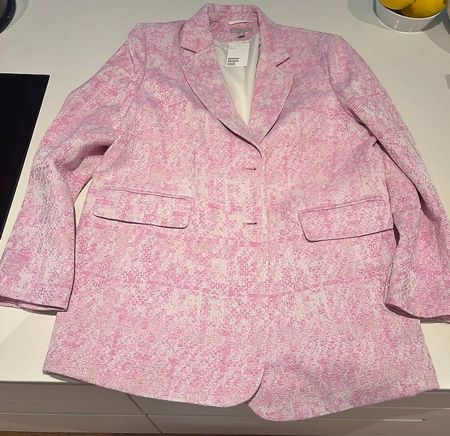 H&M Tweed Blazer Rosa Weiss Damen Gr. L NEU ungetragen