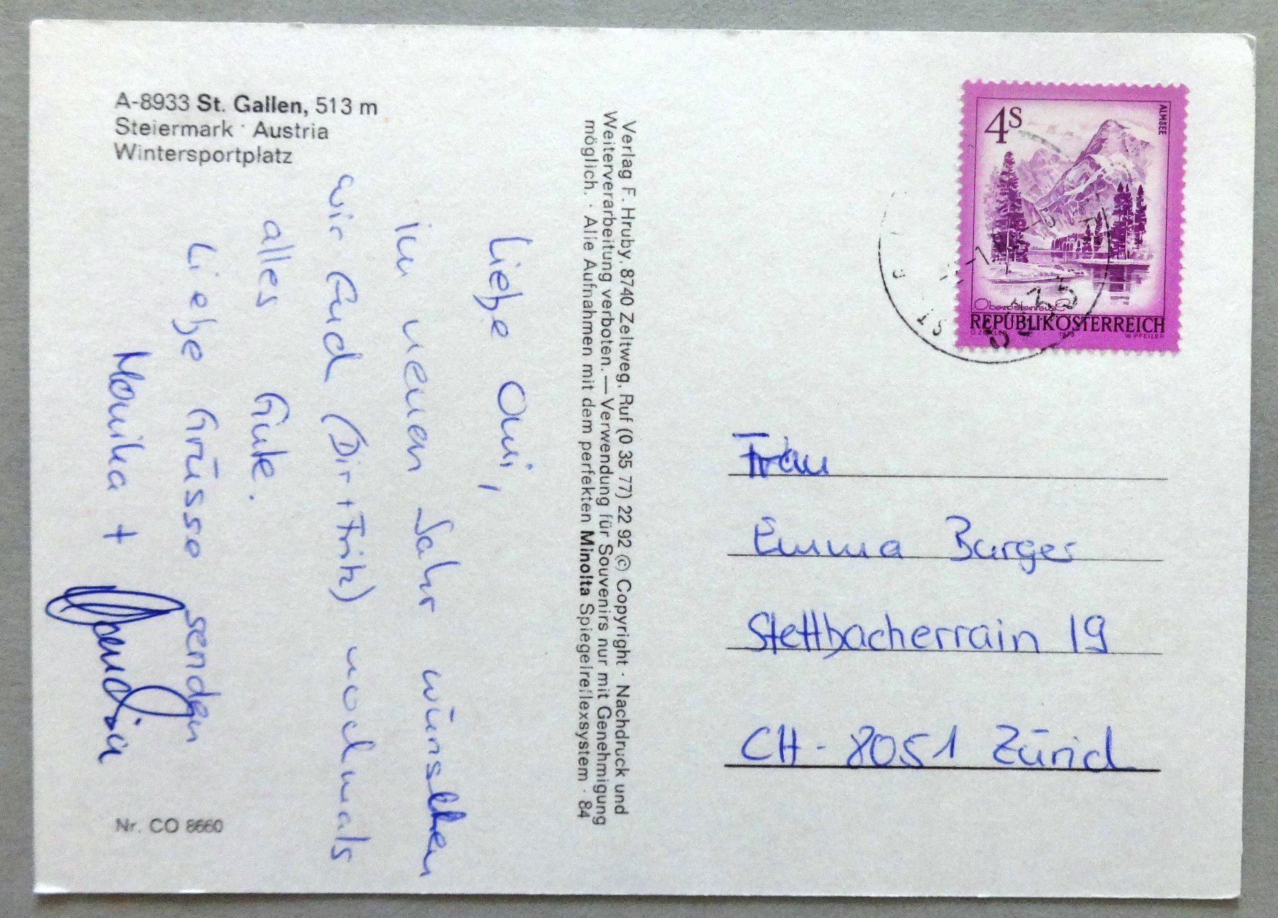 Ansichtskarten: St. Gallen, Steiermark, Austria, Wintersportplatz – Gebraucht aus Fétigny von Billy2miny 1
