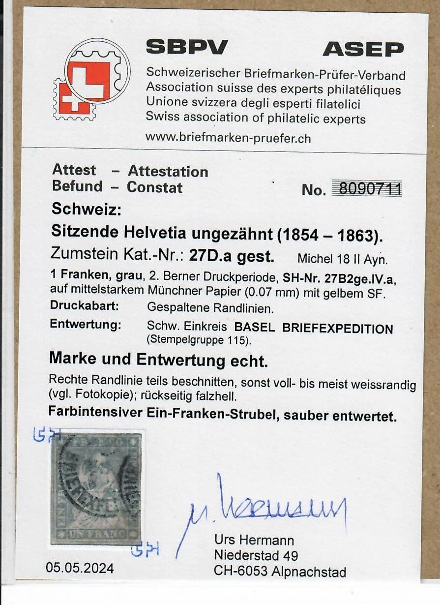 Alle Briefmarken: 27D.a mit Attest – Gebraucht aus Hochdorf von Ziegel-16