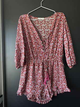 Jumpsuit MNG Blumenmuster rot weiss Grösse L neuwertig