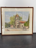 Aquarelle de A. Chaudet - L'église du village