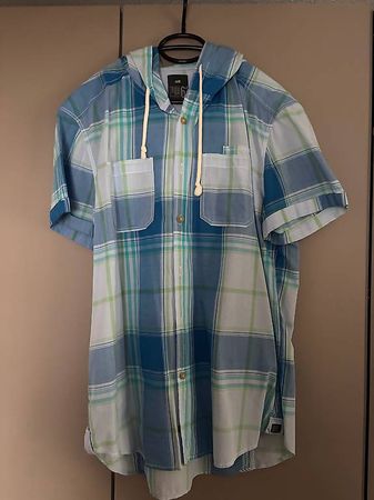 Sommerhemd Karohemd Kapuze XL blau/grün weiss kariert H...