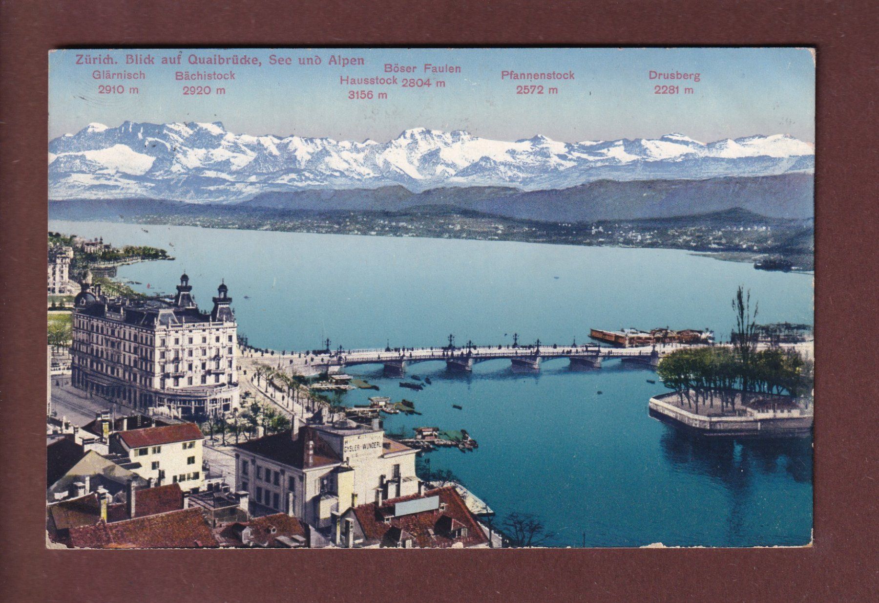 Cartoline postali: ZÜRICH - Quaibrücke - 1916 – Usato da Pully venduto da nicecards
