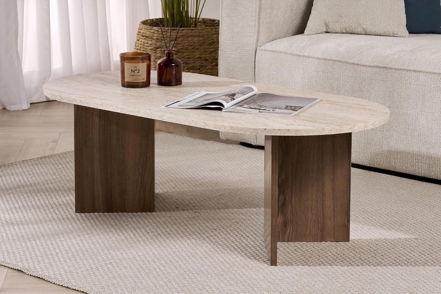 Tavoli: Couchtisch 119x40x60 cm Travertin Walnuss 18 mm – Nuovo e nell'imballaggio originale da Schaffhausen venduto da schwizerchaes 1