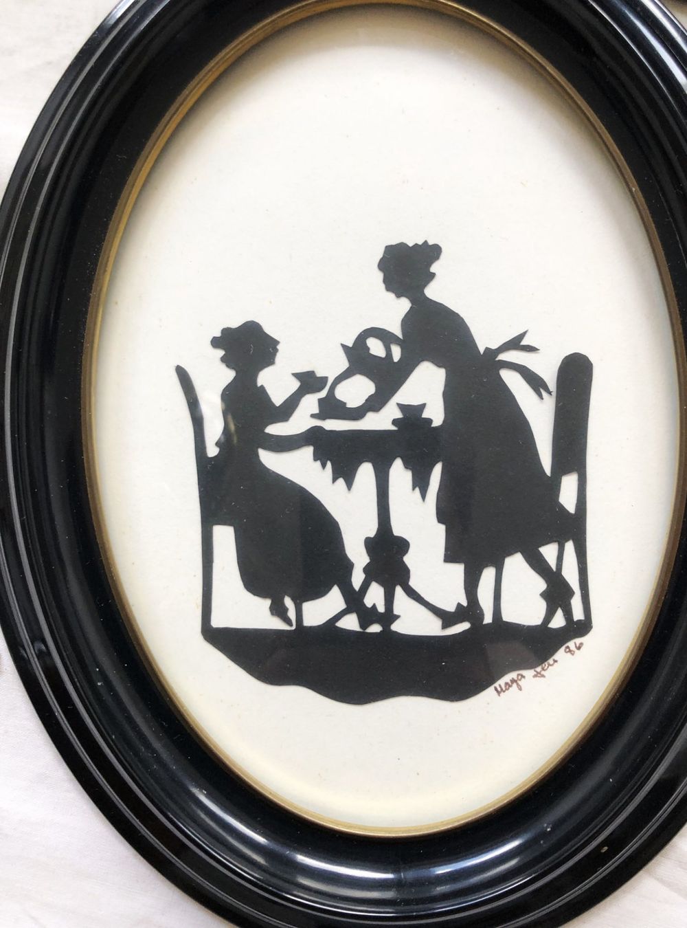 Grafiken & Lithographien: 3x Vintage Scherenschnitte im Ovalrahmen hinter Glas – Gebraucht aus Schaffhausen von durruti 2